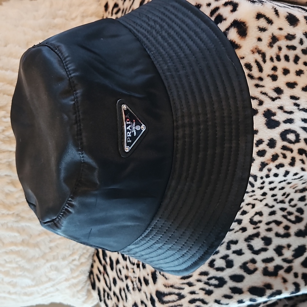 Designer inspired black satin bucket hat.